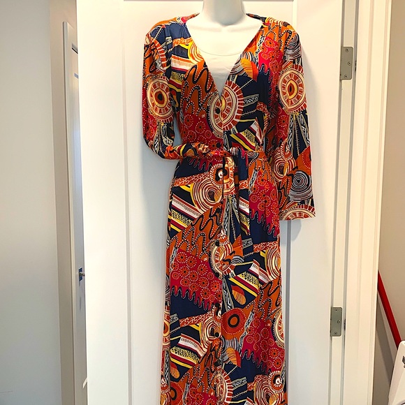 Navy & Pink Abstract Button Up Maxi Dress - Picture 4 of 5